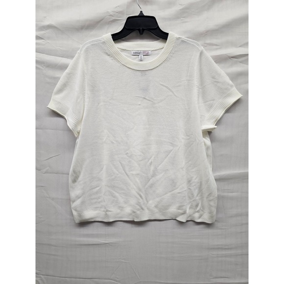 Edited x Hunter McGrady Sweaters - Edited x Hunter McGrady Women 1X Egret White Short Sleeve Sweater 7ERW8031 NWT